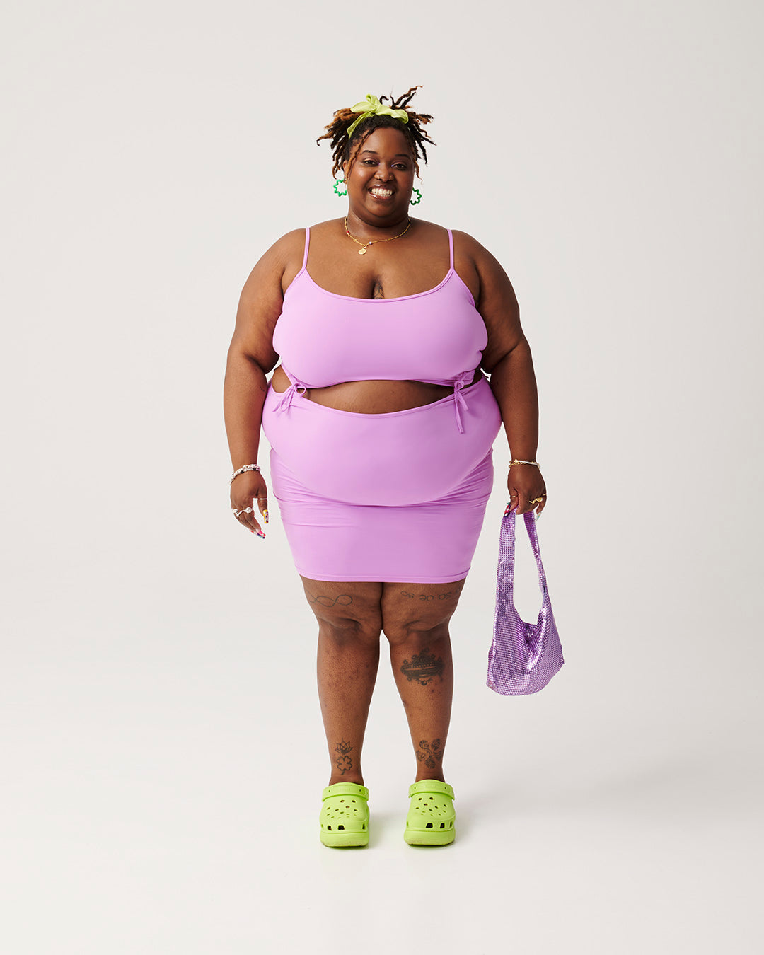 Plus-size jurk in Solid Lilac uit de Fool Me Twice collectie, met aparte top en rok die samen of apart gedragen kunnen worden