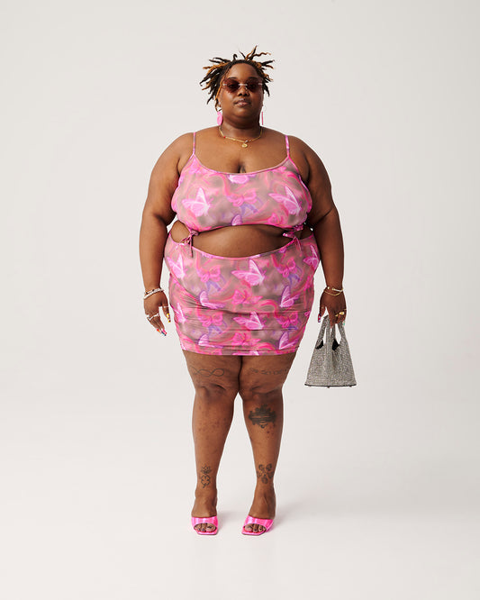 Fool Me Twice plus-size jurk in Sunset Sizzle, bestaat uit een top en rok die zowel samen als apart gedragen kunnen worden